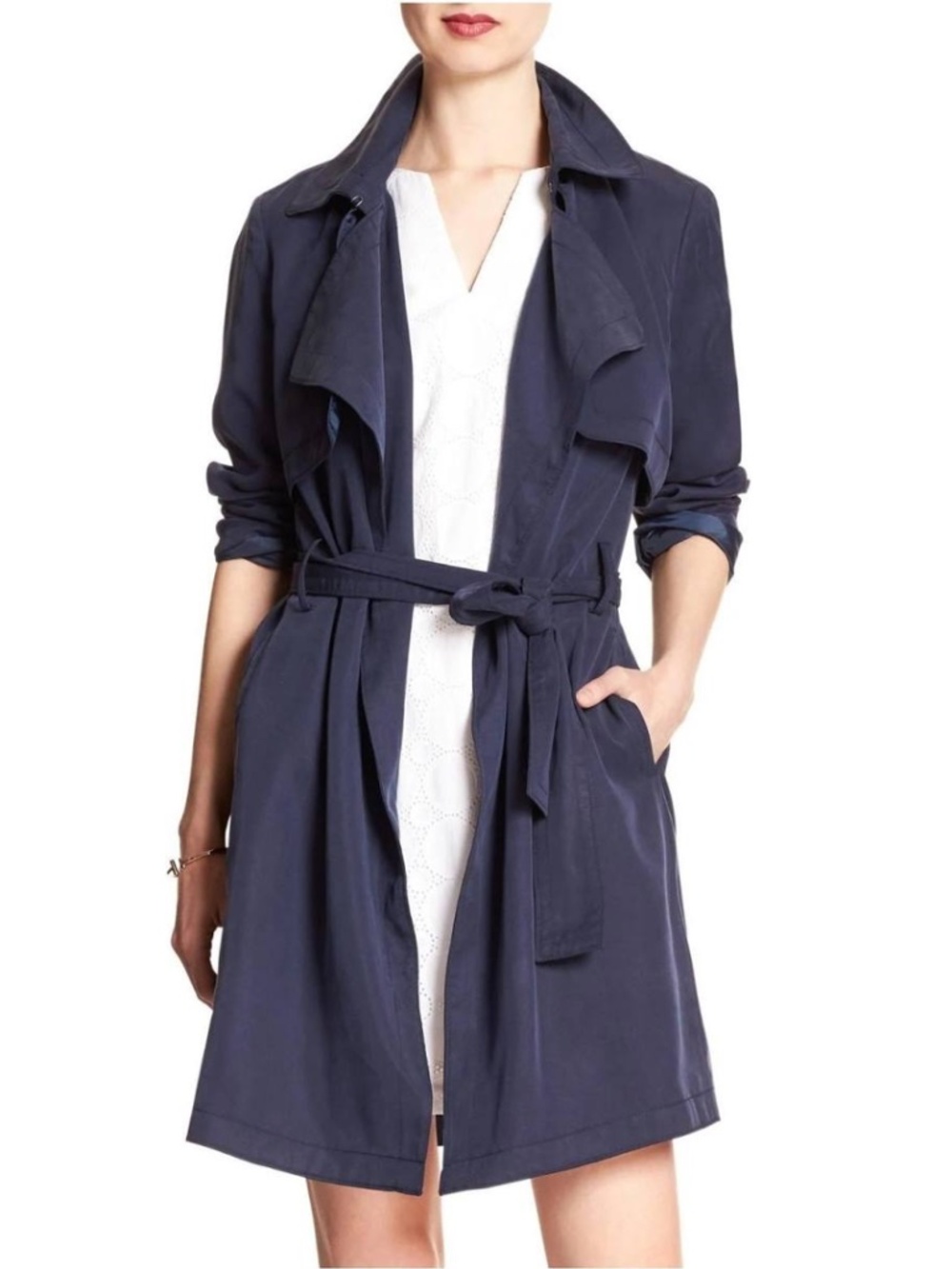 Banana Republic Soft Lightweight Navy Blue Short Trench Coat XS